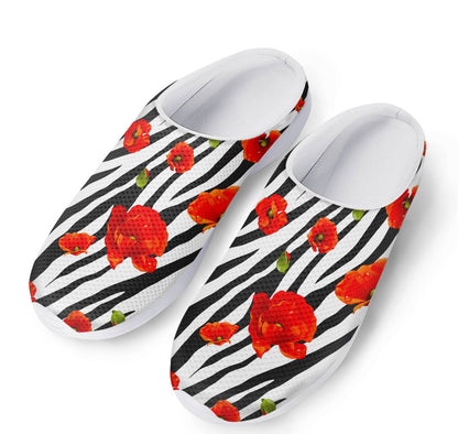 Black White Zebra Flower Pattern Print Mesh Casual Shoes