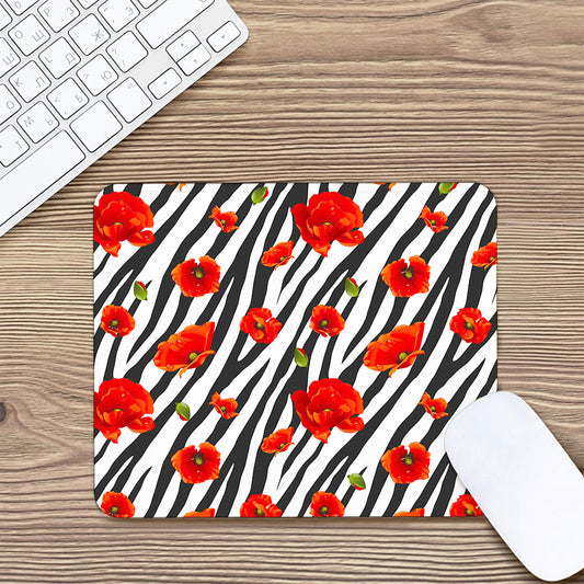 Black White Zebra Flower Pattern Print Mouse Pad