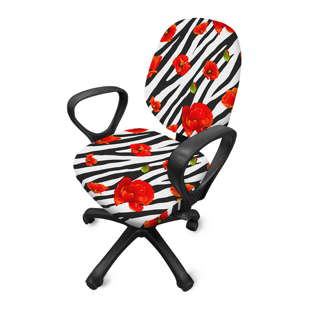 Black White Zebra Flower Pattern Print Office Chair Cover