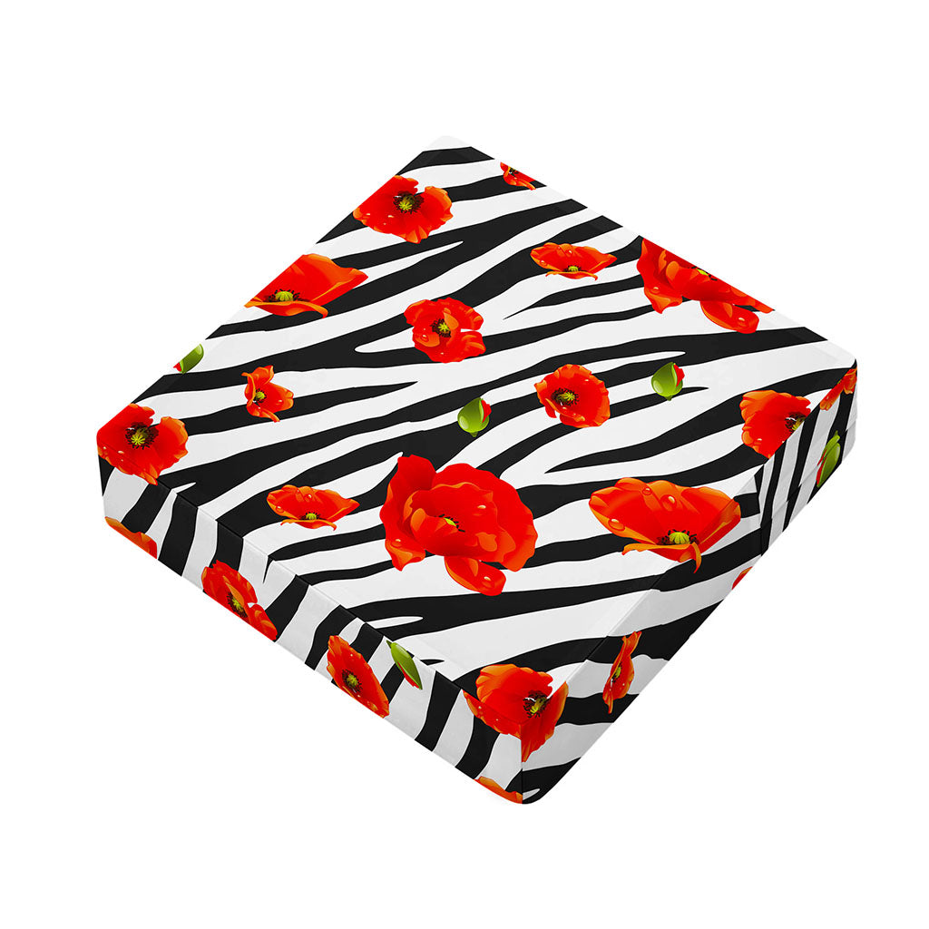 Black White Zebra Flower Pattern Print Outdoor Seat Cushion Cover