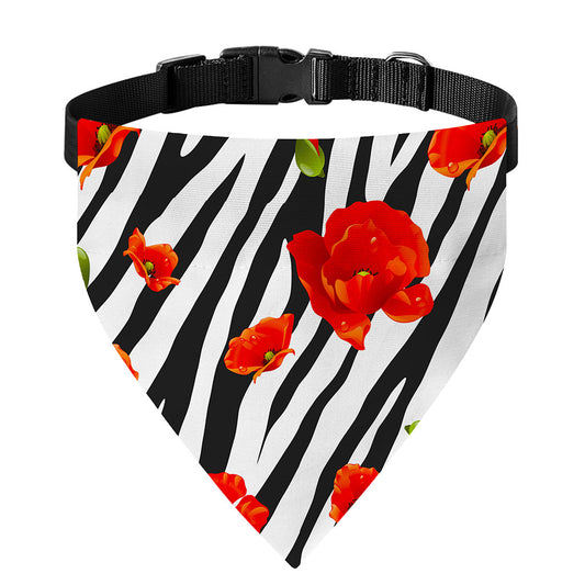 Black White Zebra Flower Pattern Print Over The Collar Dog Bandana