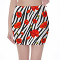 Black White Zebra Flower Pattern Print Pencil Mini Skirt