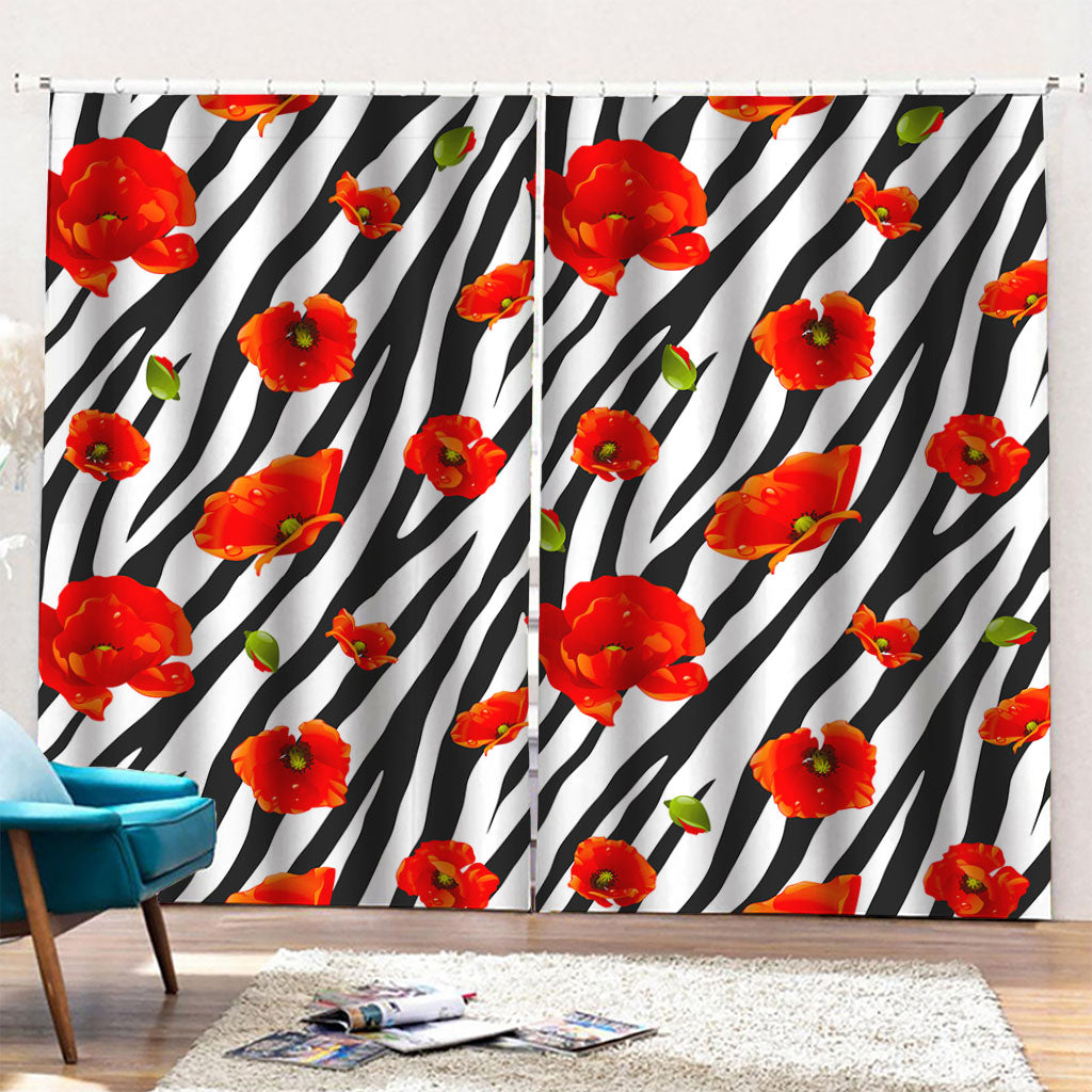 Black White Zebra Flower Pattern Print Pencil Pleat Curtains