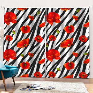 Black White Zebra Flower Pattern Print Pencil Pleat Curtains