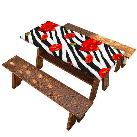 Black White Zebra Flower Pattern Print Picnic Table Cover