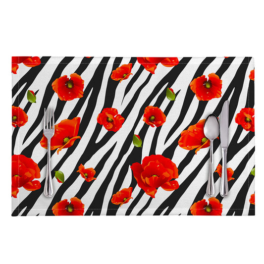Black White Zebra Flower Pattern Print Placemat