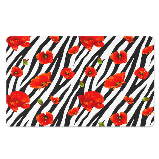 Black White Zebra Flower Pattern Print Polyester Doormat