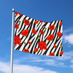 Black White Zebra Flower Pattern Print Polyester Flag