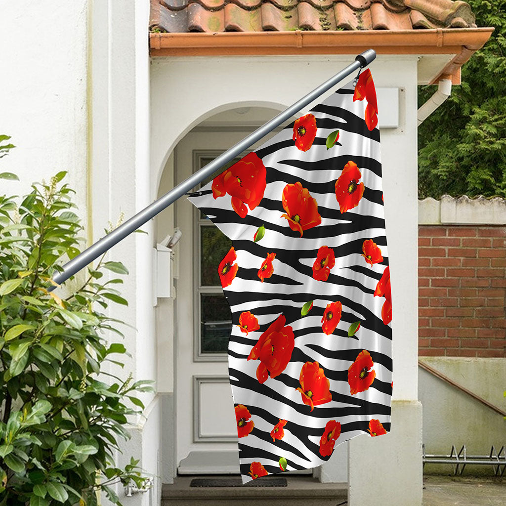 Black White Zebra Flower Pattern Print Polyester Flag
