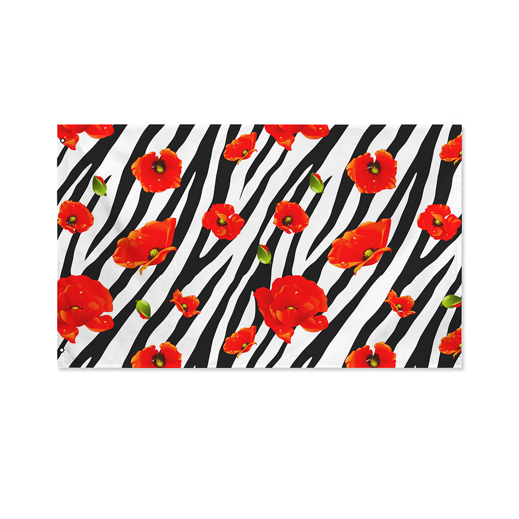 Black White Zebra Flower Pattern Print Polyester Flag