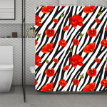 Black White Zebra Flower Pattern Print Polyester Shower Curtain