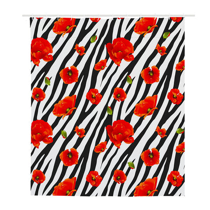 Black White Zebra Flower Pattern Print Polyester Shower Curtain