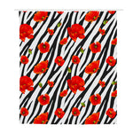 Black White Zebra Flower Pattern Print Polyester Shower Curtain