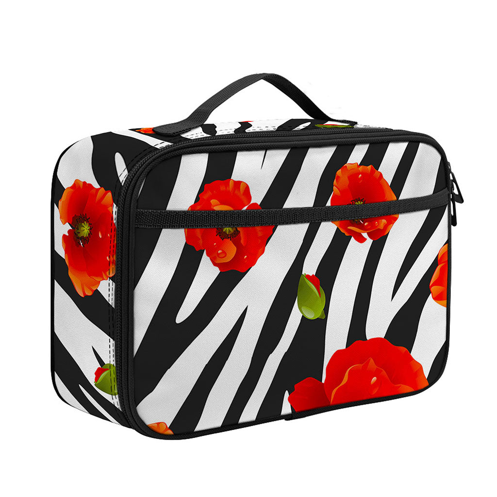 Black White Zebra Flower Pattern Print Portable Lunch Bag