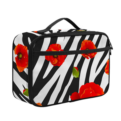 Black White Zebra Flower Pattern Print Portable Lunch Bag