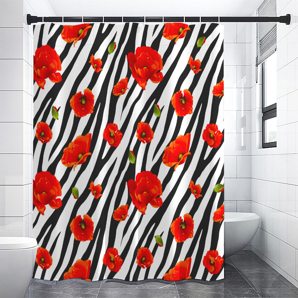 Black White Zebra Flower Pattern Print Premium Shower Curtain