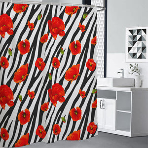 Black White Zebra Flower Pattern Print Premium Shower Curtain