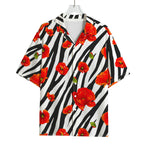 Black White Zebra Flower Pattern Print Rayon Hawaiian Shirt