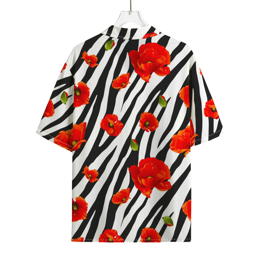 Black White Zebra Flower Pattern Print Rayon Hawaiian Shirt
