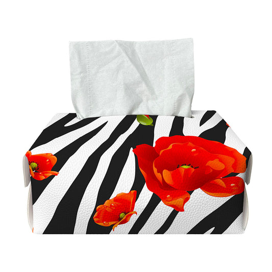 Black White Zebra Flower Pattern Print Rectangle Tissue Box Cover