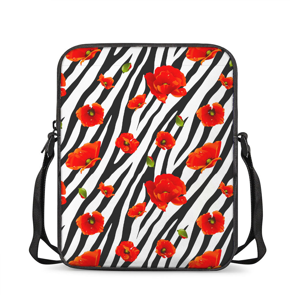 Black White Zebra Flower Pattern Print Rectangular Crossbody Bag