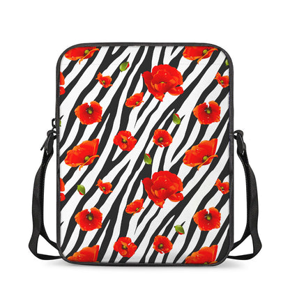 Black White Zebra Flower Pattern Print Rectangular Crossbody Bag