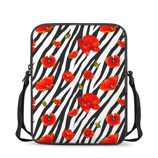 Black White Zebra Flower Pattern Print Rectangular Crossbody Bag