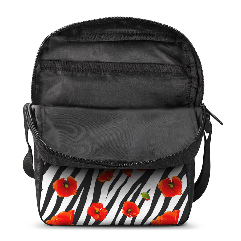 Black White Zebra Flower Pattern Print Rectangular Crossbody Bag