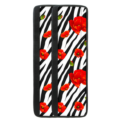 Black White Zebra Flower Pattern Print Refrigerator Handle Covers