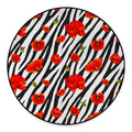 Black White Zebra Flower Pattern Print Round Floor Mat