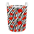 Black White Zebra Flower Pattern Print Round Laundry Basket