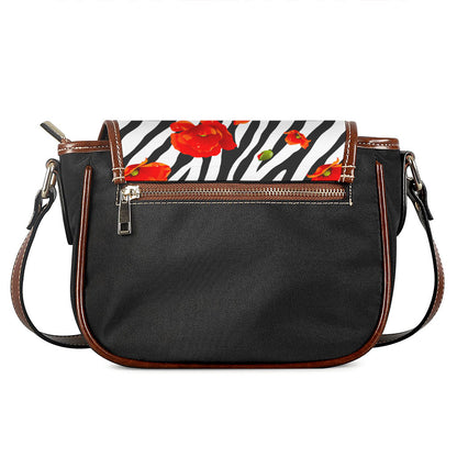 Black White Zebra Flower Pattern Print Saddle Bag