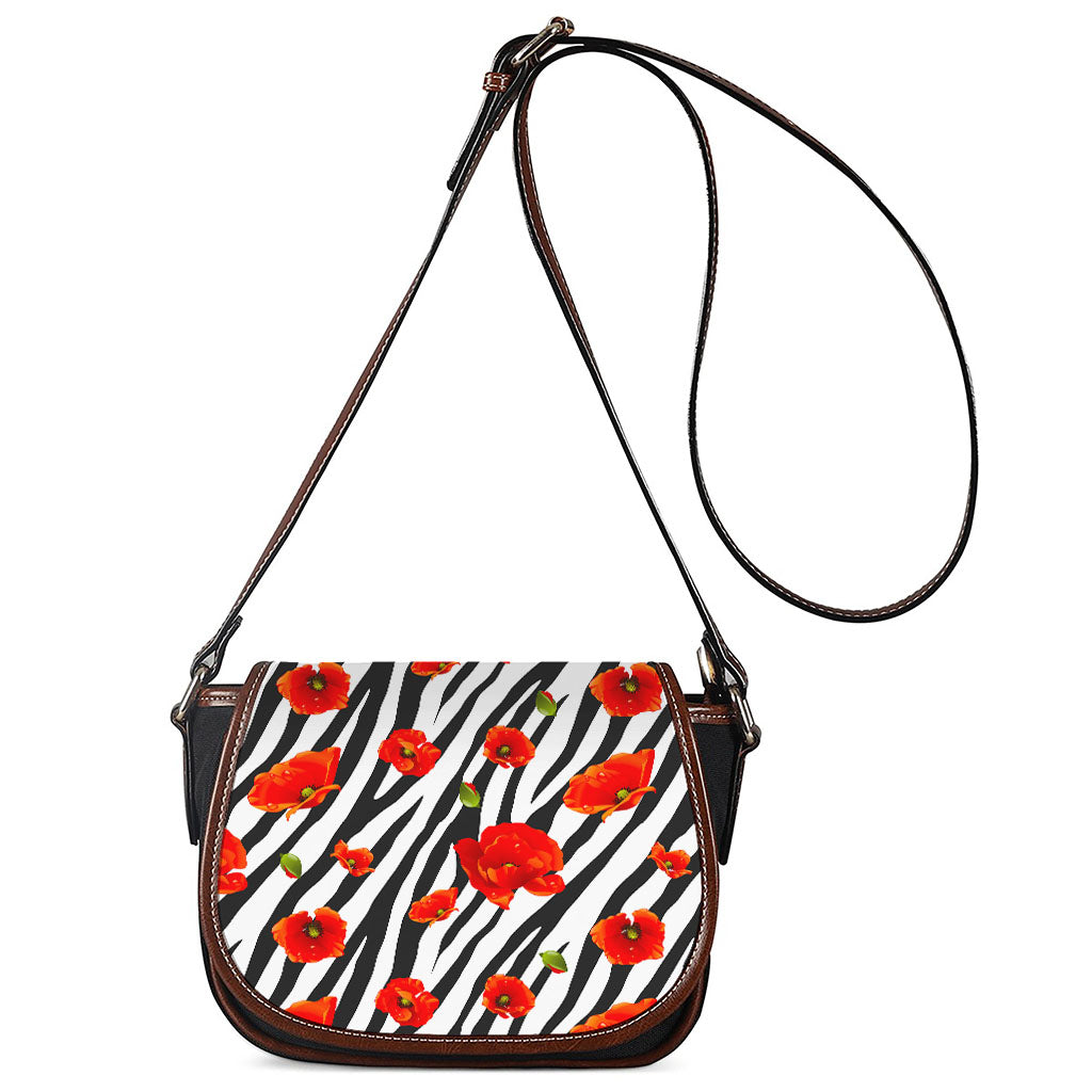 Black White Zebra Flower Pattern Print Saddle Bag