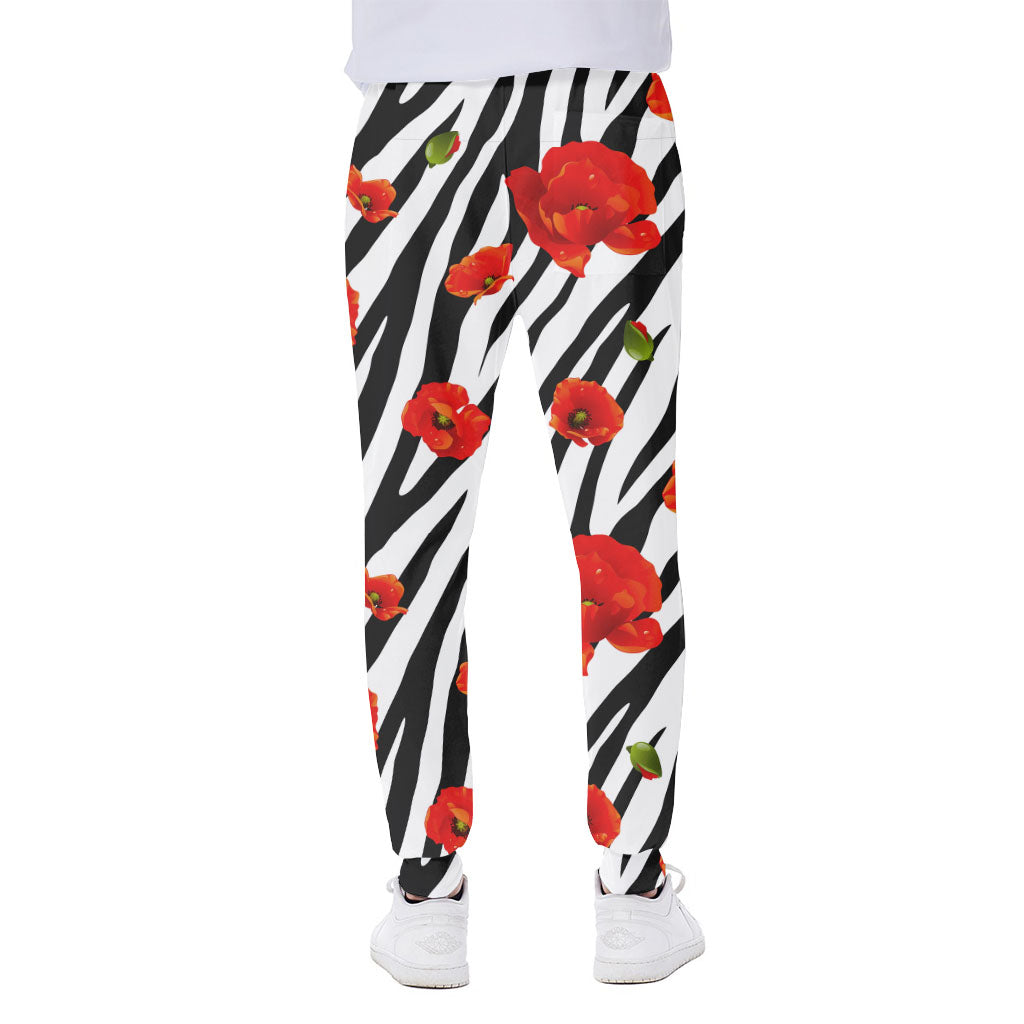 Black White Zebra Flower Pattern Print Scuba Joggers