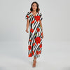 Black White Zebra Flower Pattern Print Short Sleeve Maxi Dress