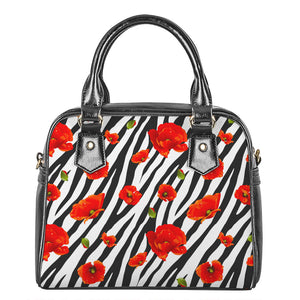 Black White Zebra Flower Pattern Print Shoulder Handbag