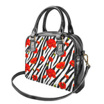 Black White Zebra Flower Pattern Print Shoulder Handbag