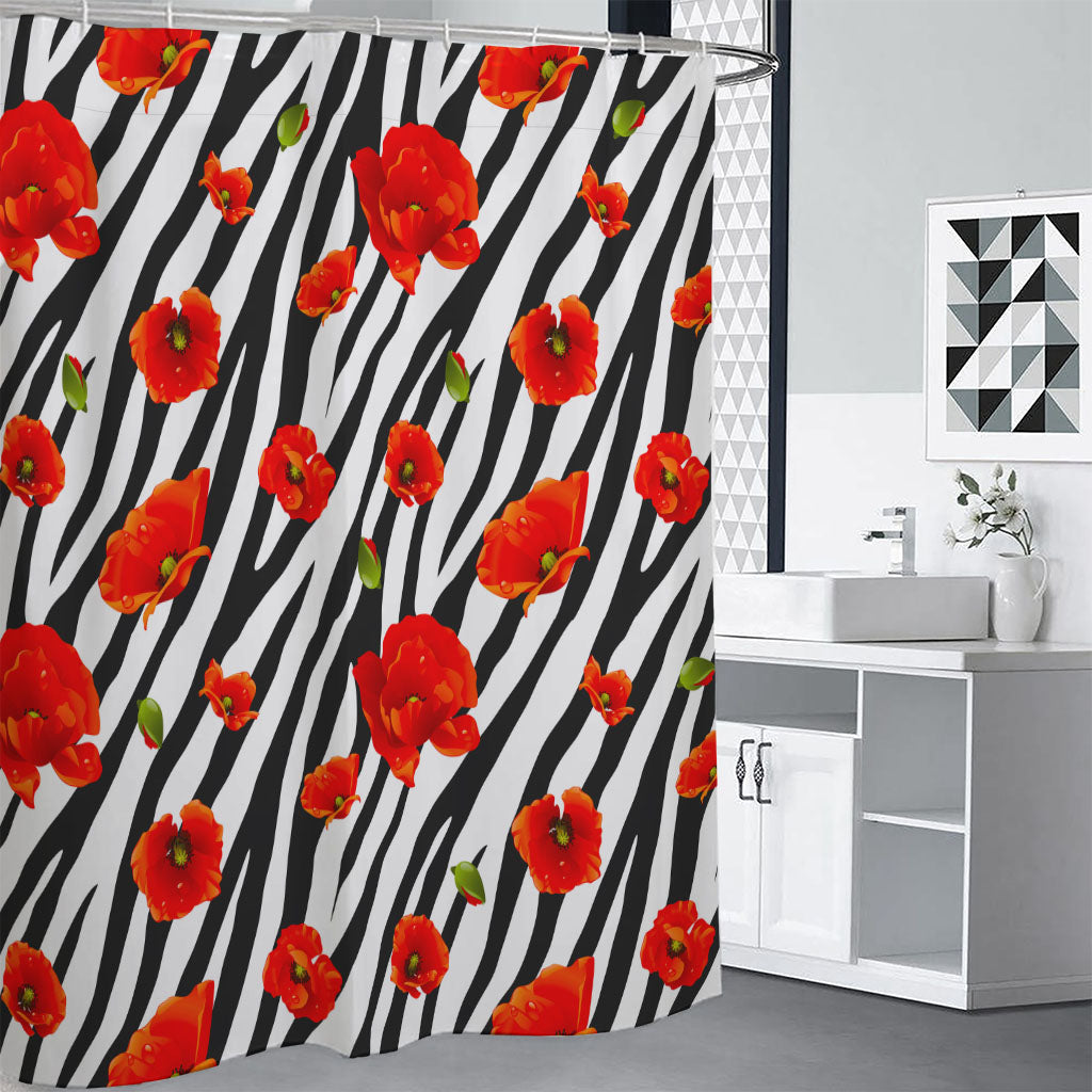 Black White Zebra Flower Pattern Print Shower Curtain