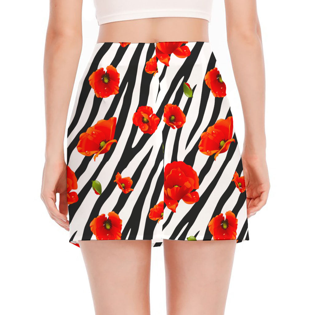 Black White Zebra Flower Pattern Print Side Slit Mini Skirt