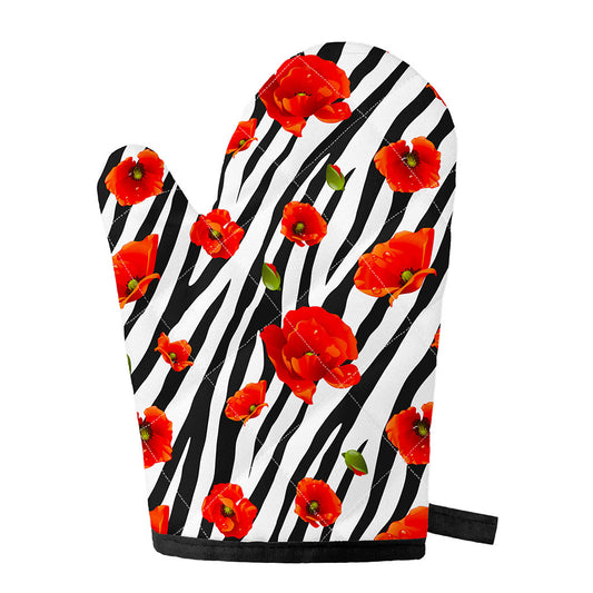 Black White Zebra Flower Pattern Print Single Oven Mitt