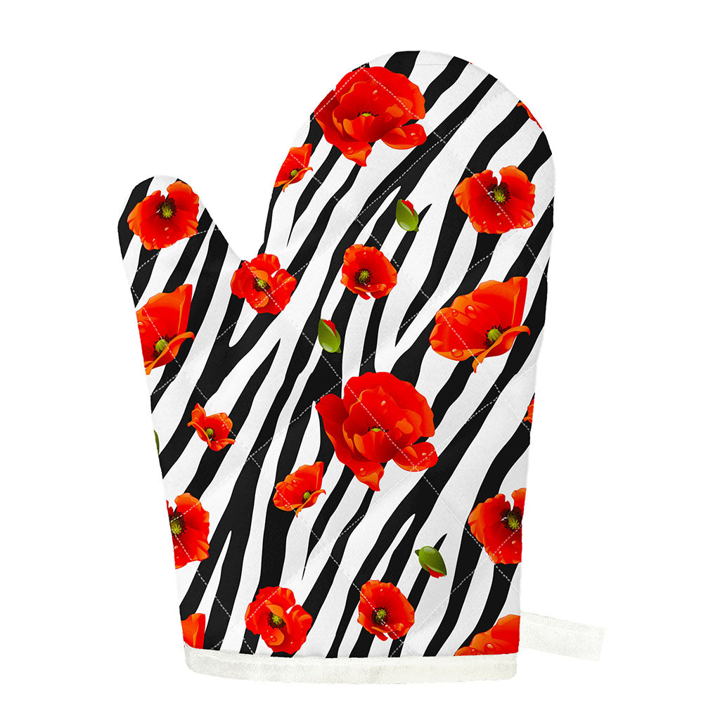 Black White Zebra Flower Pattern Print Single Oven Mitt