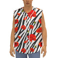 Black White Zebra Flower Pattern Print Sleeveless Baseball Jersey