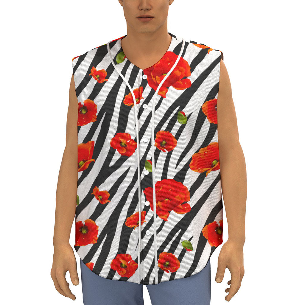 Black White Zebra Flower Pattern Print Sleeveless Baseball Jersey
