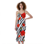 Black White Zebra Flower Pattern Print Slim Fit Midi Cami Dress