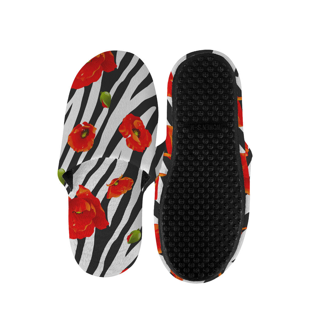 Black White Zebra Flower Pattern Print Slippers