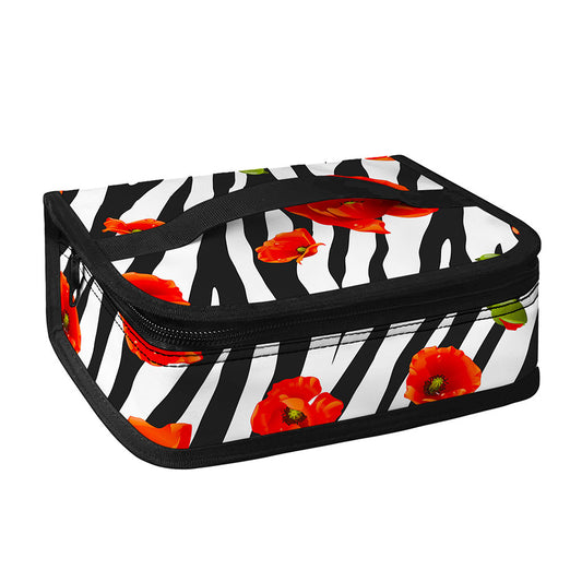 Black White Zebra Flower Pattern Print Small Lunch Bag