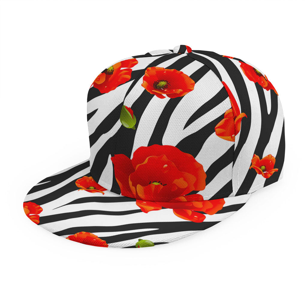 Black White Zebra Flower Pattern Print Snapback Cap
