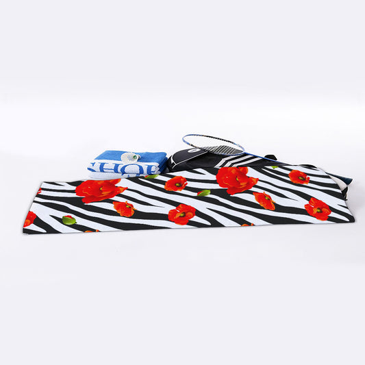 Black White Zebra Flower Pattern Print Sports Towel