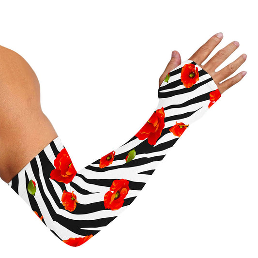 Black White Zebra Flower Pattern Print Sun Protection Arm Sleeves