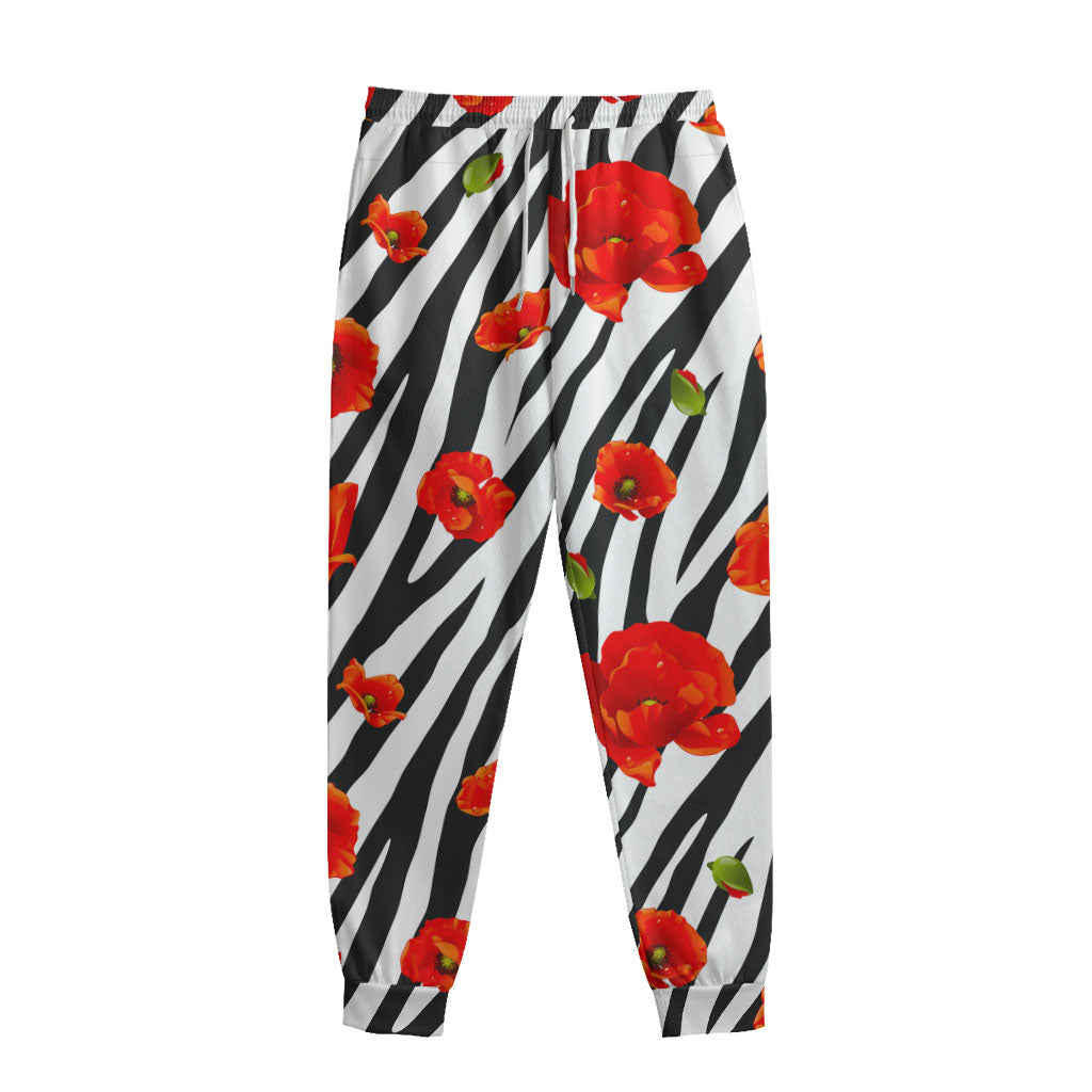 Black White Zebra Flower Pattern Print Sweatpants